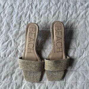 Beach Riot Woven Tan Slide Heels
